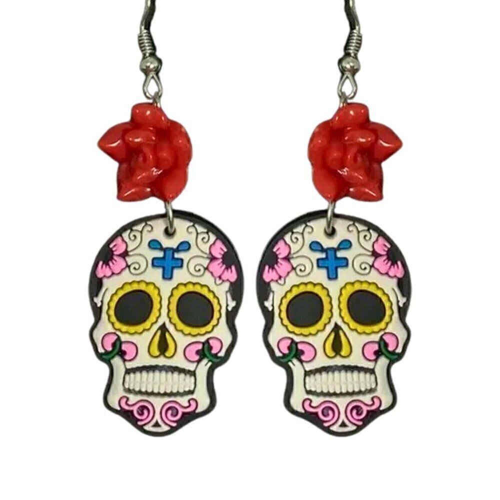 NEW White Day of the Dead Sugar Skull Drop Earrings